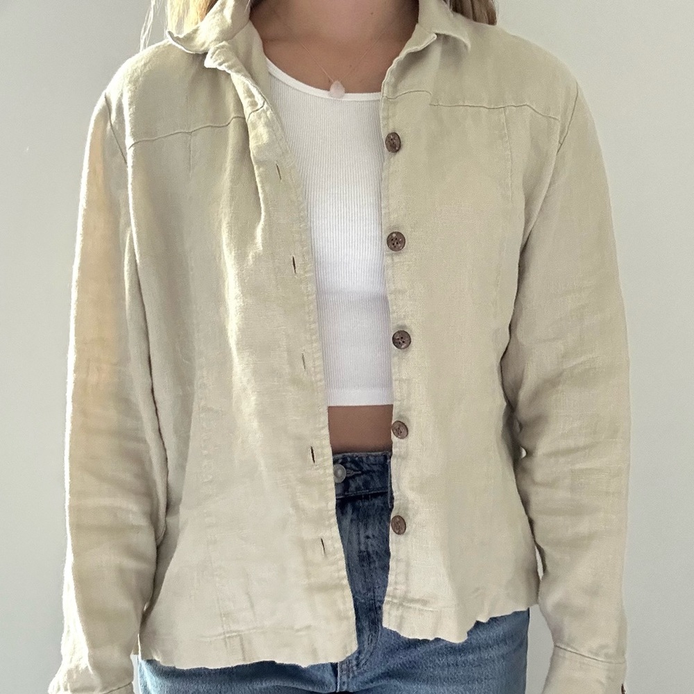 JH Collectibles Neutral Beige Linen Button-Front Shirt